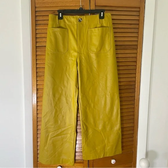 Maeve By Anthropologie The Colette Faux Leather Wide Leg Cropped Pants Sz 31 - Picture 1 of 11